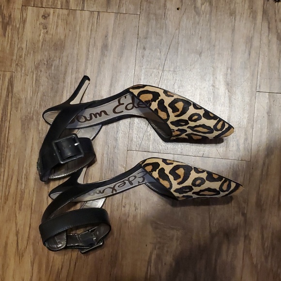 Sam Edelman Size 7.5w Cheetah Print Okala Slingback Pumps Ankle Strap Cow Fur - Picture 3 of 6
